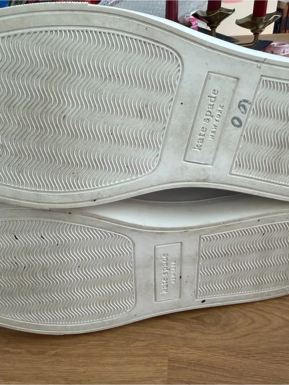 kate spade White Scallop-Trim Slip-On Sneakers with Pink Lining